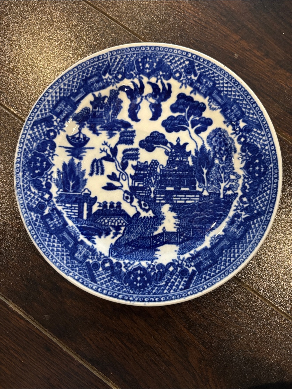 Vintage Willow Blue and White Transferware Salad Plate